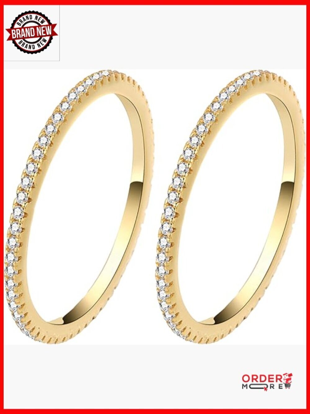 2-Pack 14K Gold Plated Stacking Rings for Smart Ring, CZ Simulated Diamond